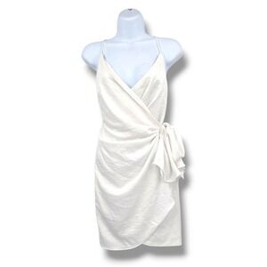 Selfie Leslie White Mini Dress Wrap Spaghetti Strap Party‎ Cocktail M